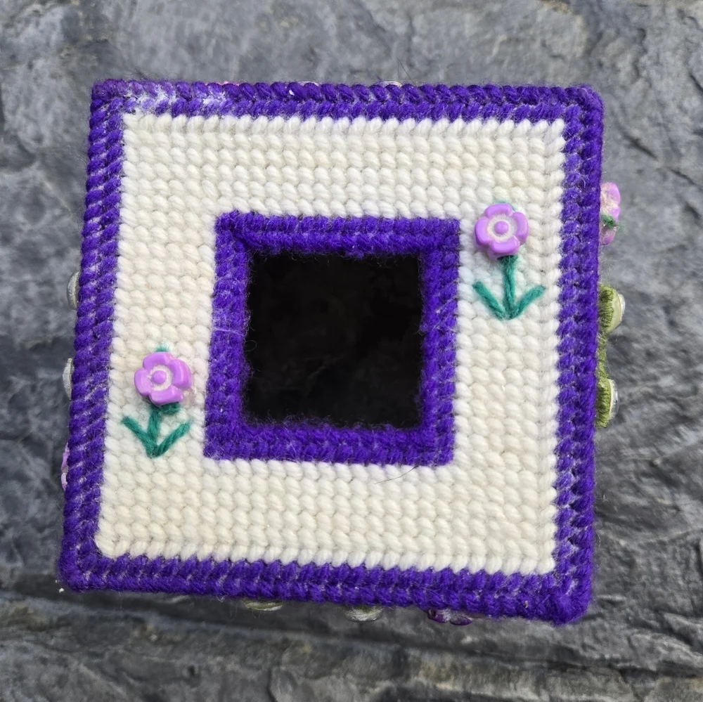 Handcrafted Frog Design Needlepoint Tissue Box Cover